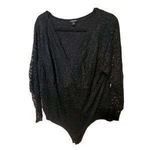 Torrid Womens Stretchy bodysuit black lace long sleeve Sexy Teddy Plus Size 3